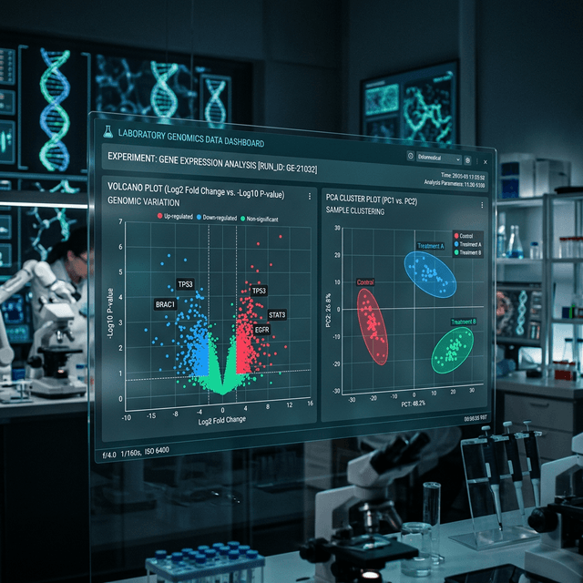Bioinformatics volcano and PCA plot visualizations